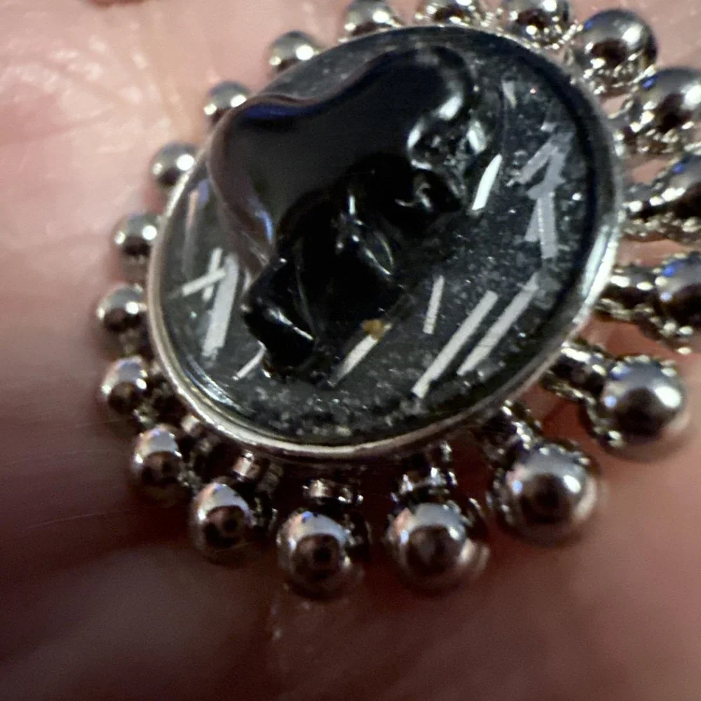 Vintage Incredible Rare GlassPainted Shank Buttons-Heart,Bow&Cross-Black/Silver